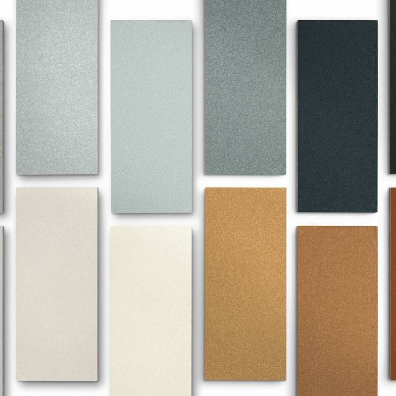 overzicht van verschillende kleuren in Swiss Pearl gevelbekleding
